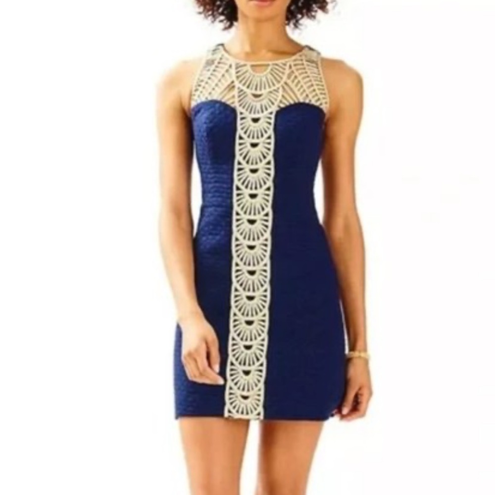 Lilly Pulitzer tana true Navy Shift Dress with gold detail sleeveless 00